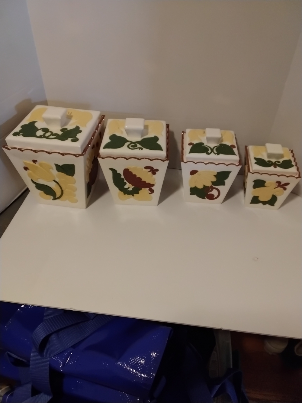 Hand-Painted Yellow Floral Ceramic Canister Set -